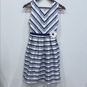 Jona Michelle White and Blue A-Line Halter Dress
